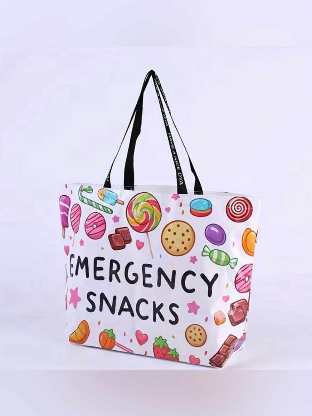 Emergency Snacks Cute Candy Print Tote Bag - White